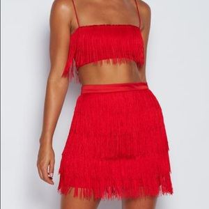 Meshki red fringe skirt size L